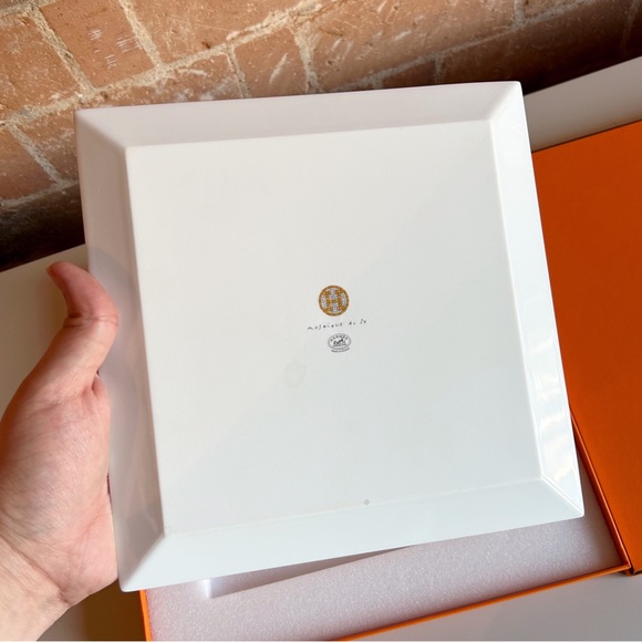 💥SOLD💥 HERMES Classic Petit Carré Mosaique 24 Square Monogram Dish / Plate - Picture 3 of 7